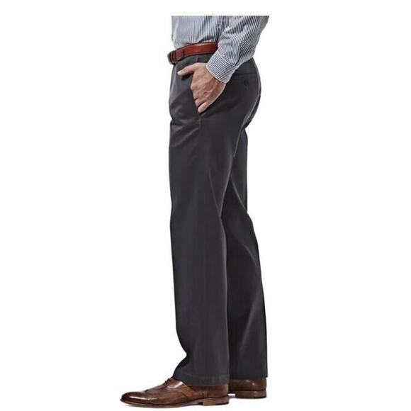 Haggar Men's Flat Front Classic Fit Premium No Iron Khaki in Dark Grey 32x32 $70 - Picture 2 of 6